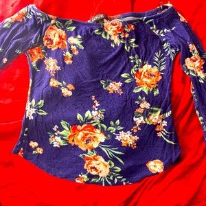 Floral dark blue bellbottom crop top shirt